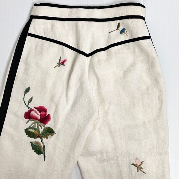 Andrew Gn SS18 Runway Floral Embroidered Linen Trousers Pants FR36/ US4 Boho - Picture 7 of 15